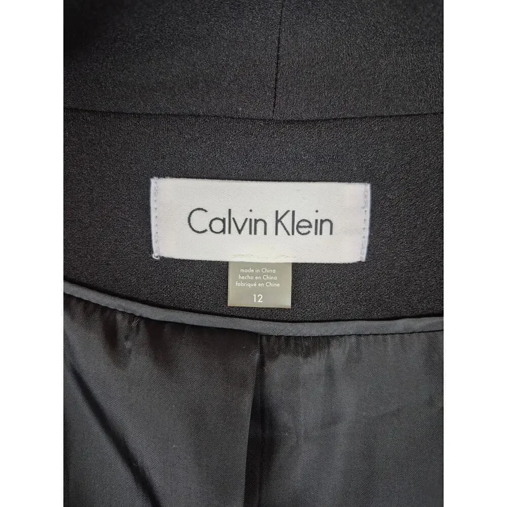 Calvin Klein Black Poly Blend Open Jacket Sz 12 Gold Zippers